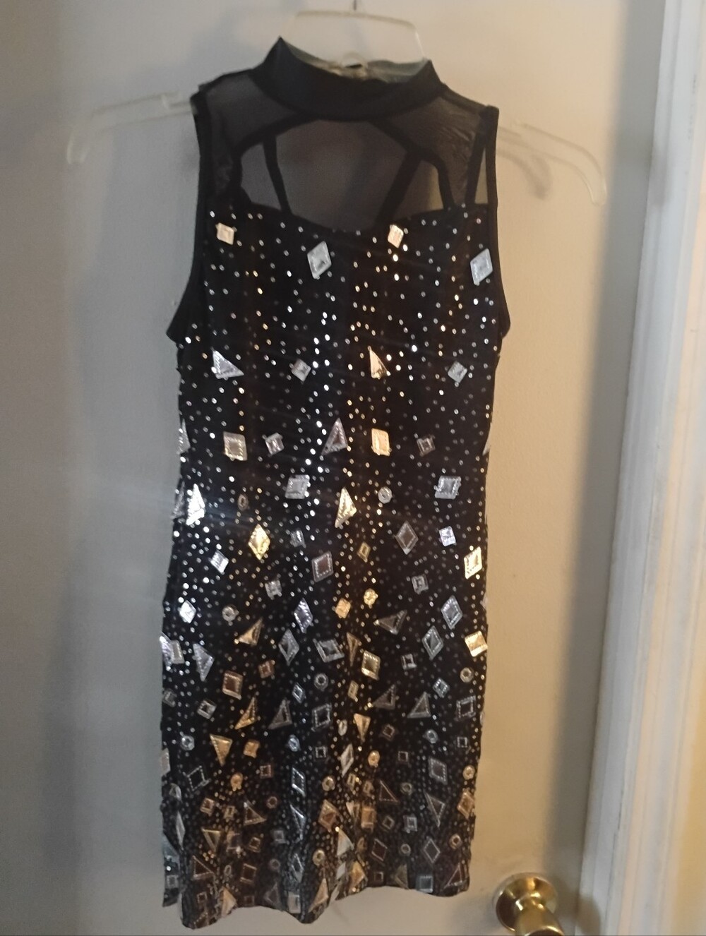 Weissman Black Mesh Mock Neck Rhinestone Pageant Dance Dress Size XSA